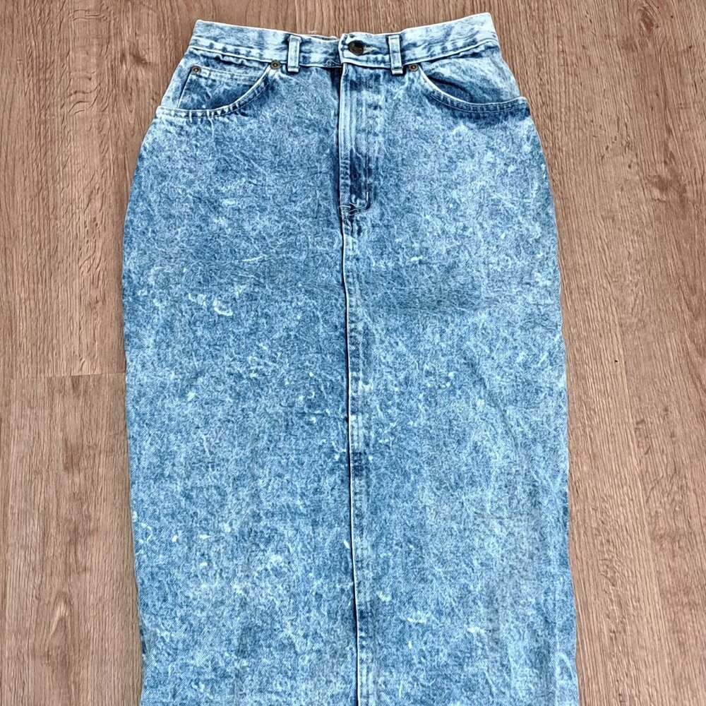 Sunset Blues Vintage 80's Style Acid Wash Denim Midi Skirt Juniors Size 7